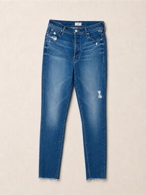MOTHER Distressed The Stunner Ankle Fray Skinny Jeans in Graffiti Girl Wash